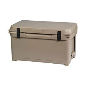 Engel High Performance 58-Quart Portable Seamless Rotomolded Airtight 70 Can Hard Cooler and Ice Box for Camping, Sports Events, and Fishing, Tan