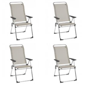 Lafuma Alu Cham Folding, Adjustable 5-Position Reclining Outdoor Mesh Sling Chair for Camping, Beach, Backyard, and Patio, Seigle Gray (Set of 4)
