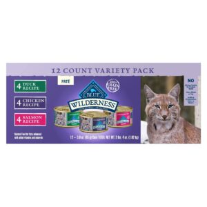 Blue Buffalo Wilderness Grain Free Paté Duck, Chicken & Salmon Recipe Premium Wet Cat Food - 3oz/12ct Variety Pack
