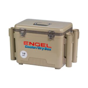 Engel 19 Quart Fishing Rod Holder Attachment Insulated Dry Box Cooler, Tan