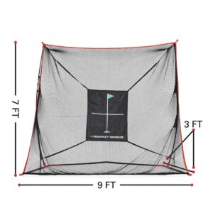 Rukket Sports Outdoor Portable 9 x 7 x 3 Foot Haack Golf Training Practice Net Pro Set with Hitting Target, Tri Turf Mat, and Carrying Bag