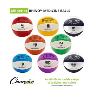 Champion Sports MB6 Rhino Textured Leather 6 Inch Round Non Slip Grip Exercise Medicine Fitness Training Weight Ball, 6 Pounds, Yellow