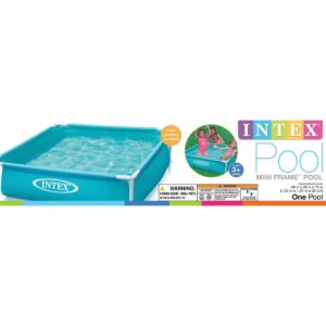 Intex 57173EP 4ft x 4ft x 12in Miniature Outdoor Frame Beginner Teaching Above Ground Square Kiddie Swimming Pool for Ages 3 and Up, Blue