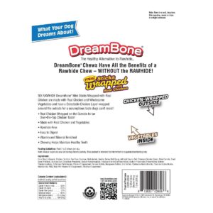 DreamBone Rawhide Free Dog Chews Mini Real Chicken Wrapped Sticks Chews Dog Treats - 15pk