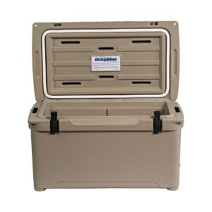 Engel High Performance 58-Quart Portable Seamless Rotomolded Airtight 70 Can Hard Cooler and Ice Box for Camping, Sports Events, and Fishing, Tan