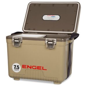 Engel 7.5-Quart 8-Can EVA Gasket Seal Ice and DryBox Cooler with Carry Handles and Shoulder Strap, Tan