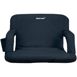 Driftsun Extra Wide Padded Folding Portable 6 Position Reclining Cushioned Stadium Seat Chair with Side Cup Holder and Backpack Carry Straps, Black