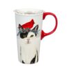 Evergreen Cypress Home Ceramic Travel Cup 17oz. ,withbox and Tritan Lid Christmas Cat