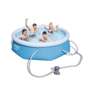 Bestway 57267E Fast Set Up 8ft x 26in Outdoor Inflatable Round Above Ground Swimming Pool with 330 GPH Filter Pump, Blue