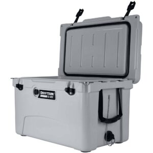 Driftsun Heavy Duty Rotomolded Thermoplastic UV Resistant Portable 45 Quart Insulated Hardside Ice Chest Beverage Cooler, Grey