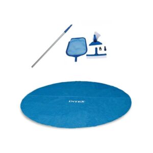 Intex 18 Ft Round Easy Solar Cover and Maintenance Kit w/ Vacuum Skimmer & Pole