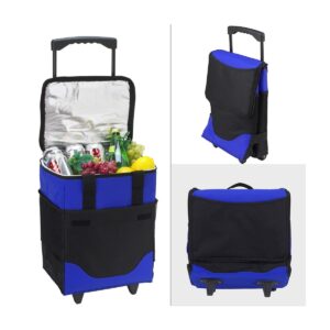 Picnic at Ascot 32 Can Collapsible Rolling Insulated Cooler - Royal Blue