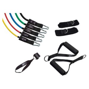 Monoprice GetFit Fitness Workout Resistance Bands Set of 5 Color Coded Bands Durable Construction with Door Anchors, Ankle Straps, Hand Grips