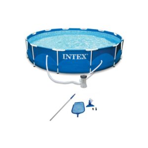 Intex 12' x 2.5' Round Pool w/ Filter Pump & Pool Cleaning Kit w/ Vacuum & Pole