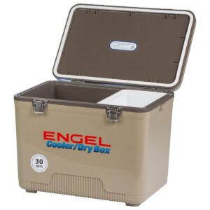 Engel 30-Quart 48 Can Portable Leak-Proof Compact Lightweight Insulated Airtight Hard Drybox Cooler for Fishing, Hunting, and Camping, Tan