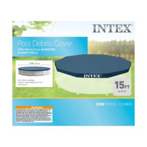 Intex 28032E 15 Foot Round Easy Set Outdoor Backyard Swimming Pool Cover Tarp with Tie-Down Ropes and Drain Holes, (Pool Sold Separately)