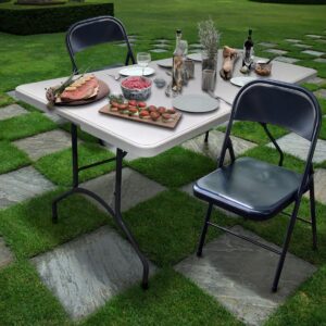 Plastic Development Group 703 Indoor/Outdoor Patio Dining Room Metal Steel Folding Fold Up Party Chair, Black