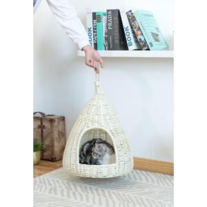 Natural Willow Pet Sleeping Bed, Cave, Basket For Dog or Cats with Cushion