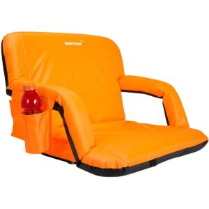 Driftsun Extra Wide Padded Folding Portable 6 Position Reclining Cushioned Stadium Seat Chair with Side Cup Holder and Backpack Carry Straps, Orange