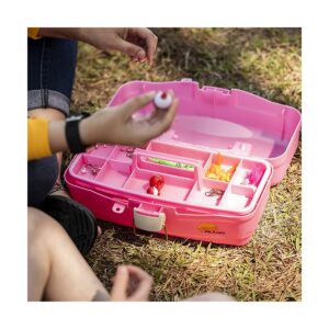 Plano 500089 13.5 Inch Youth Kids Plastic Fishing Portable Tackle Bait Storage Box with Removable Tray and Fixed Dividers, Pink