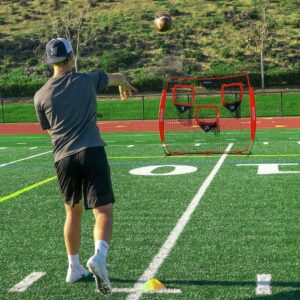 GoSports 6 X 6 Foot Foldable Reinforced Steel Bow Frame 3 Pocket Quarterback Accuracy Football Training Net with Portable Carrying Bag