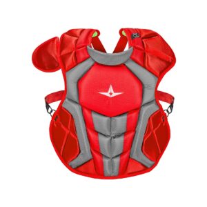 All-Star Sports S7 Axis Ages 9 to 12 Protective Baseball Catchers Gear Set with Mask Helmet, Chest Protector, and Leg Guards, Scarlet