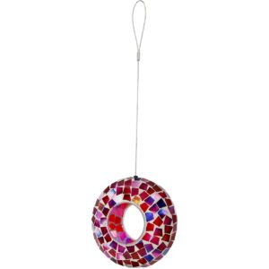 Sunnydaze Outdoor Garden Patio Round Glass with Mosaic Design Hanging Fly-Through Bird Feeder - 6" - Crimson
