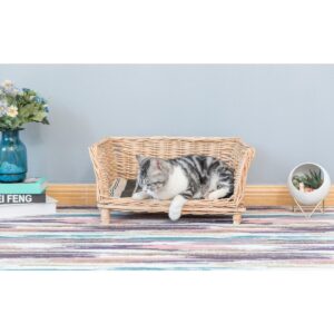 Natural Willow Cat or Dog Wicker Bed Basket with Cushion For Indoor and Outdoor