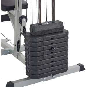 Sporzon! Home Gym Exercise Equipment Bench Workout Station with 330 Pound Resistance, 125 Pound Weight Stack, Detachable Bars, & 4 Roll Leg Developer