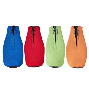 Juvale 4 Pack Beer Bottle Cooler with Zipper, 4 Assorted Colors (2.2 x 7 in)