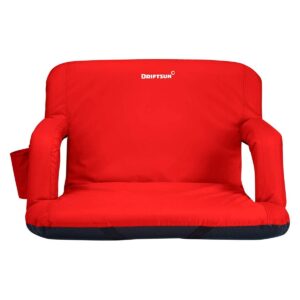 Driftsun Extra Wide Padded Folding Portable 6 Position Reclining Cushioned Stadium Seat Chair with Beverage Cup Holder and Backpack Carry Straps, Red