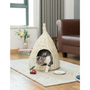 Natural Willow Pet Sleeping Bed, Cave, Basket For Dog or Cats with Cushion
