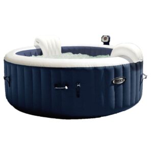 Intex 28405E PureSpa 4 Person Home Inflatable Portable Heated Round Hot Tub 58" x 28" with 120 Bubble Jets, Heat Pump, and Soft Foam Headrest