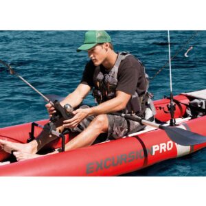 Intex 68309EP Excursion Pro Inflatable 2 Person Vinyl Kayak with Aluminum Oars, Fishing Rod Holders, and High Output Pump for Rivers, Lakes, & Ocean