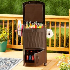 Patio Garbage Waste Trash Can Bundled w/ Patio Cooler w/ Cabinet & Wire Basket