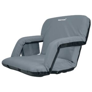 Driftsun Universal Wide Deluxe 25 Inch Width Folding Stadium Reclining Bleacher Seat Chair with Back Support for Sporting Events, Gray
