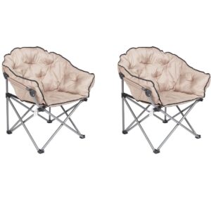 Mac Sports Foldable Padded Outdoor Club Chair with Carry Bag, Beige (2 Pack)