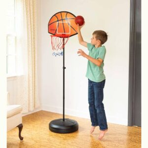 HearthSong 2-in-1 Basketball and Magnetic Dart Game for Indoor Play with Six Darts, Inflatable Basketball, Pump, and Hoop