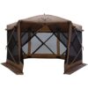 Gazelle Tents G6 Portable Deluxe Pop Up 6 Sided Hub Gazebo Screen Tent with Easy 60 Second Set Up and Zippered Door, Fits 8 People and Table, Brown