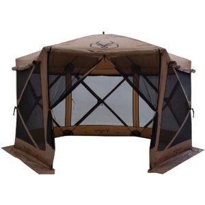 Gazelle Tents G6 Portable Deluxe Pop Up 6 Sided Hub Gazebo Screen Tent with Easy 60 Second Set Up and Zippered Door, Fits 8 People and Table, Brown