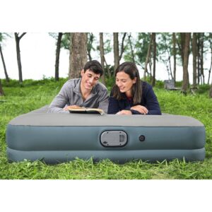 Bestway AlwayzAire Gray 14 Inch Indoor Outdoor Camping Inflatable Air Mattress Bed with Rechargeable USB Electric Built In Pump, Queen