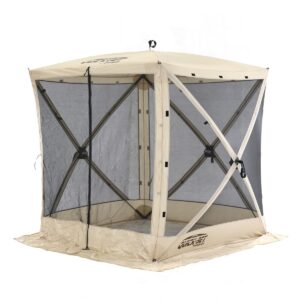 CLAM Quick-Set 6 x 6 Foot Traveler Portable Pop Up Outdoor Camping Gazebo 4 Sided Canopy Shelter with Ground Stakes and Carrying Bag, Tan