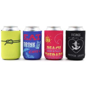 Blue Panda 12-Pack Nautical Beach Theme Can Cooler Sleeves, 12 oz Insulated Beer Koozies Holder, 12 Assorted Designs Quickly Identify Your Can