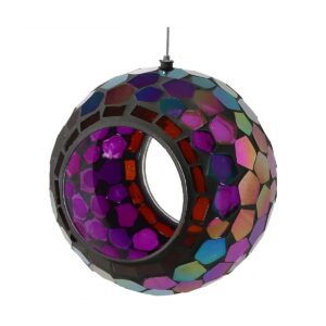 Sunnydaze Outdoor Garden Patio Round Glass with Mosaic Design Hanging Fly-Through Bird Feeder - 6" - Purple