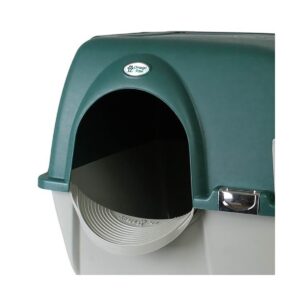 Omega Paw Roll'n Clean Unique No Scoop Self-Cleaning Indoor Home Cat Litter Box with Integrated Litter Catcher, Green