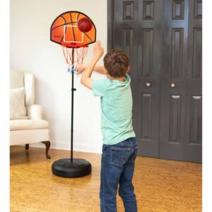 HearthSong 2-in-1 Basketball and Magnetic Dart Game for Indoor Play with Six Darts, Inflatable Basketball, Pump, and Hoop