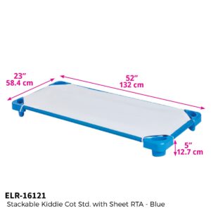 ECR4Kids Children's Stackable Naptime Cot with Sheets, Ready-to-Assemble, Blue (Set of 6)