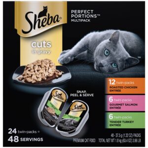 Sheba Perfect Portions Cuts In Gravy Chicken, Salmon & Turkey Entrée Premium Wet Cat Food - 2.6oz/24ct Variety Pack