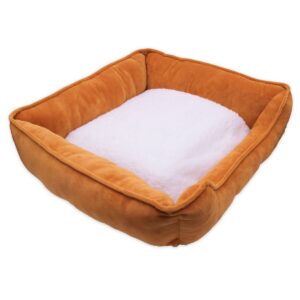Pet Genius Heated Rectangle Pet Bed - White and Orange