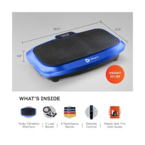 Lifepro Portable Home Body Weight Training Fitness Exercise Workout Turbo 3D Vibration Plate Platform Equipment Machine Set w/ Resistance Bands, Blue